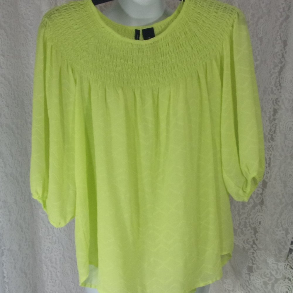 New Directions Smocked Top Blouse Lime Green